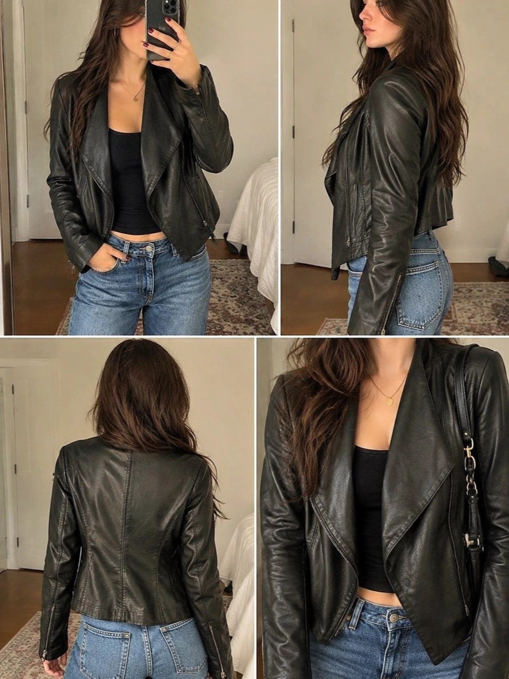 Vince Cross Front Leather Jacket Black Small
